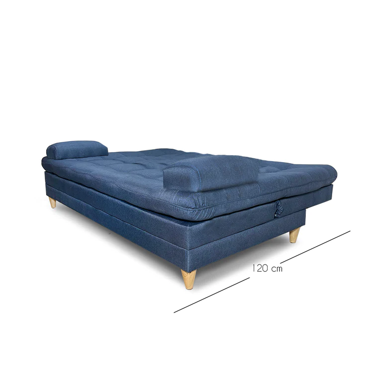 SofáCama Tous 3 Posiciones Tela Lino Azul + Cojines