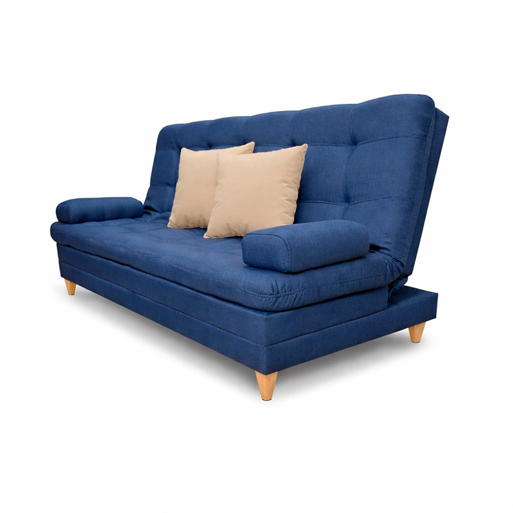 SofáCama Tous 3 Posiciones Tela Lino Azul + Cojines