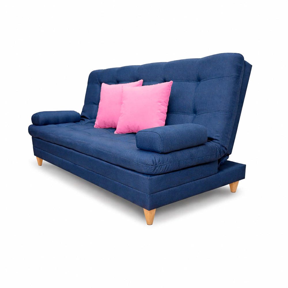 SofáCama Tous 3 Posiciones Tela Lino Azul + Cojines