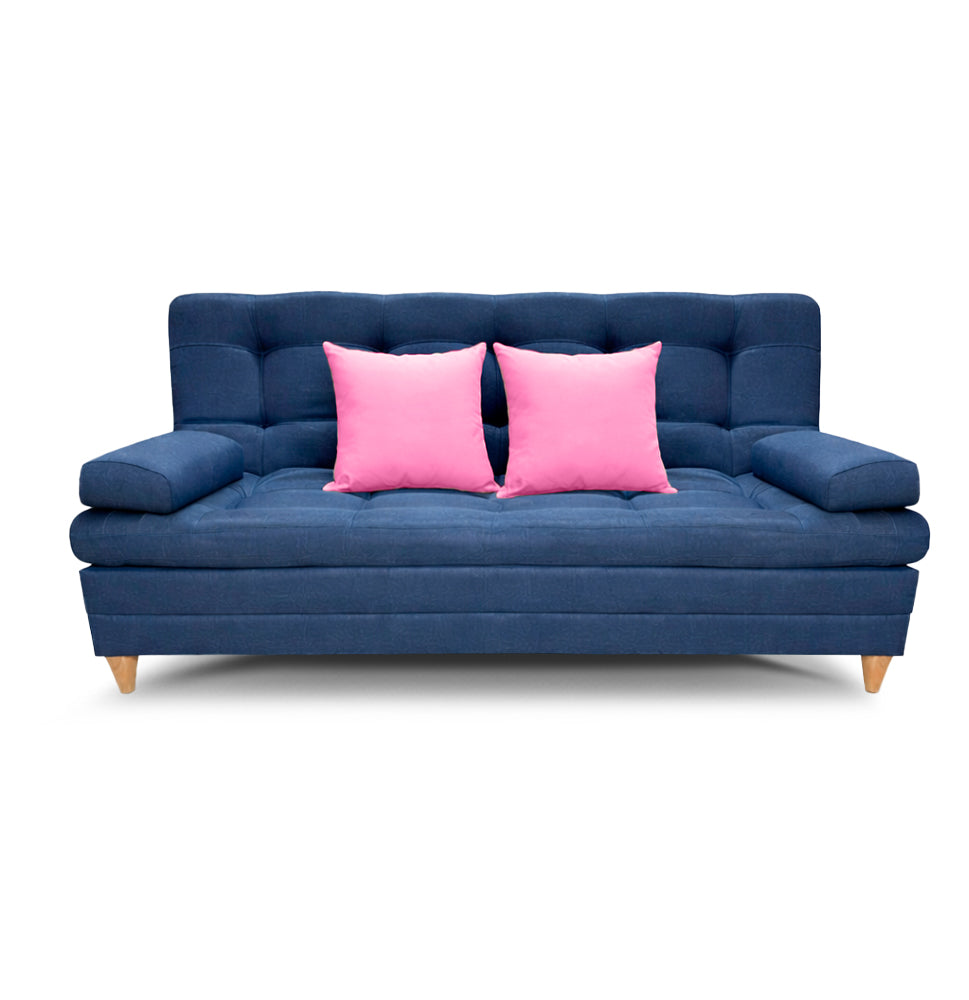 SofáCama Tous 3 Posiciones Tela Lino Azul + Cojines