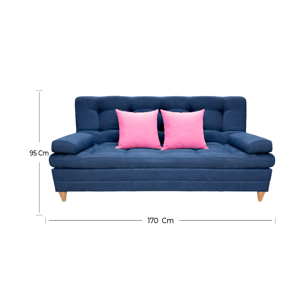 SofáCama Tous 3 Posiciones Tela Lino Azul + Cojines