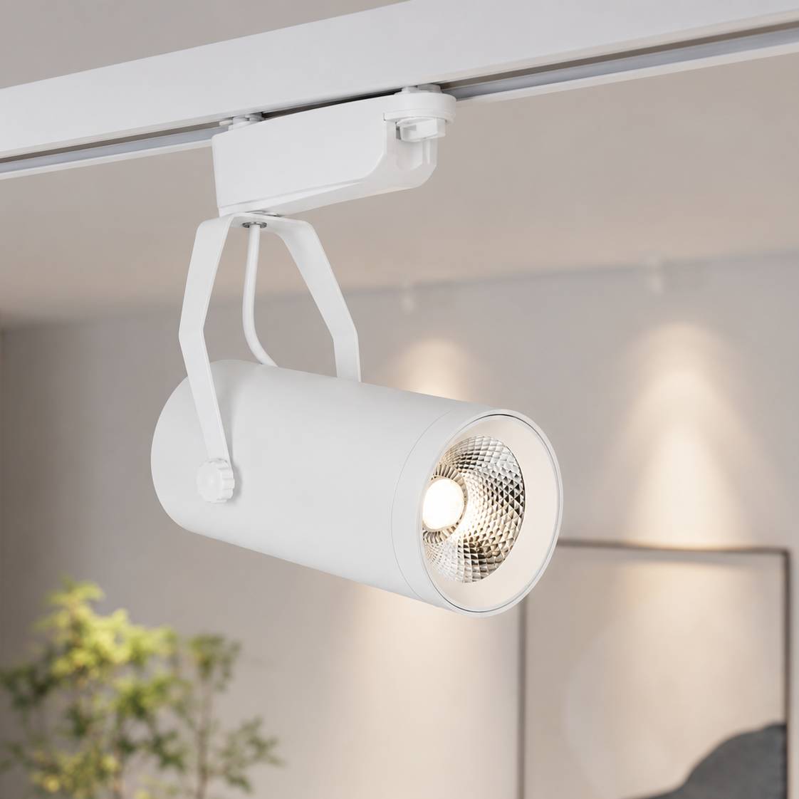 Spot para riel de 10w blanco luz calida