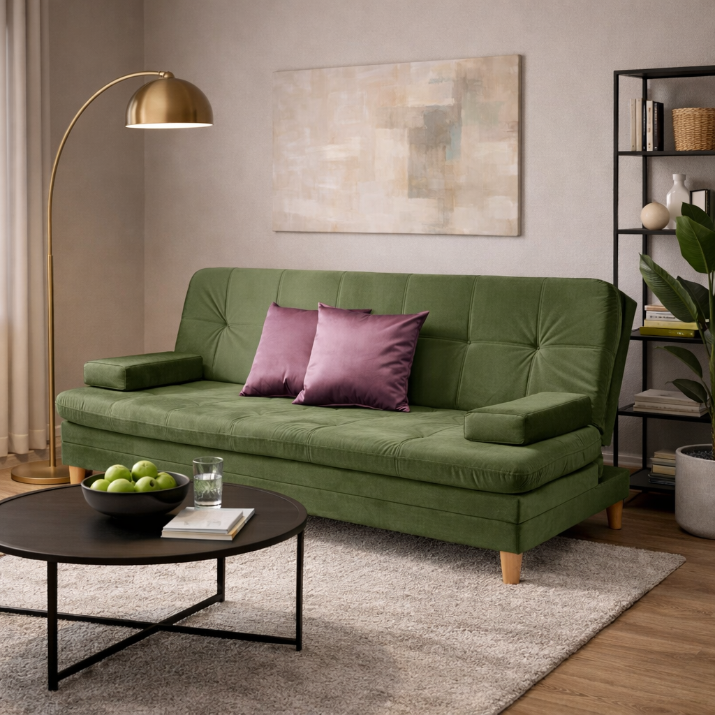 SofáCama Tous 3 Posiciones Tercio pelo Verde + Cojines