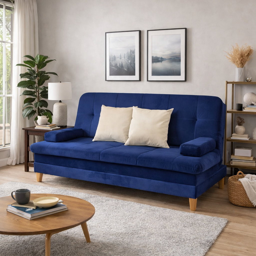 SofáCama Tous 3 Posiciones Tercio pelo Azul + Cojines