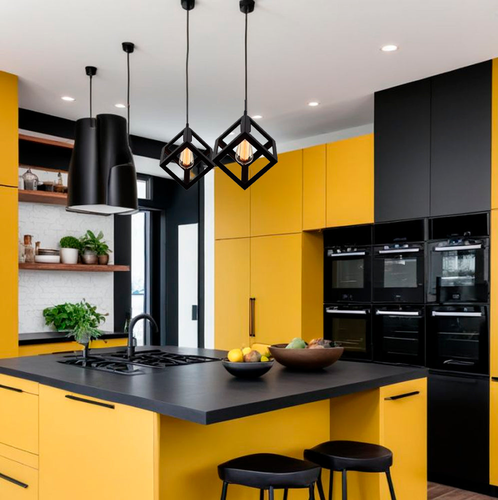 LAMPARA COLGANTE CUBO VINTAGE NEGRO