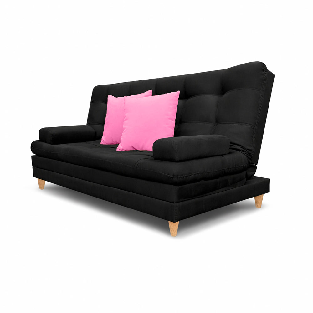 SofáCama Tous 3 Posiciones Tela Lino Negro + Cojines