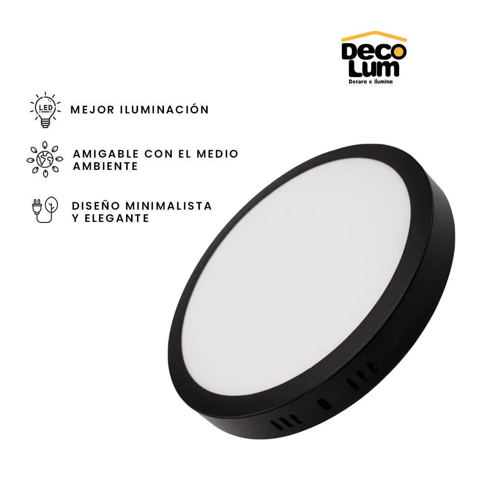 Panel de sobreponer Led circular de 12w En Negro