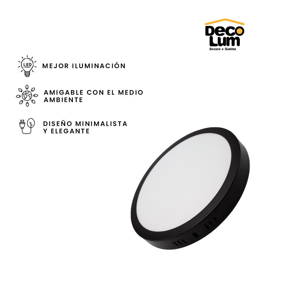 Panel de sobreponer Led circular de 6w En Negro