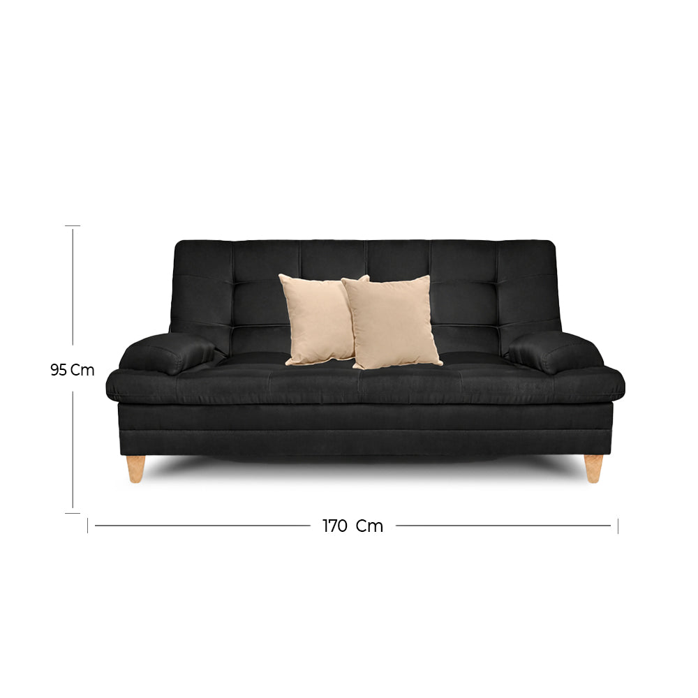 SofáCama Tous 3 Posiciones Tela Lino Negro + Cojines