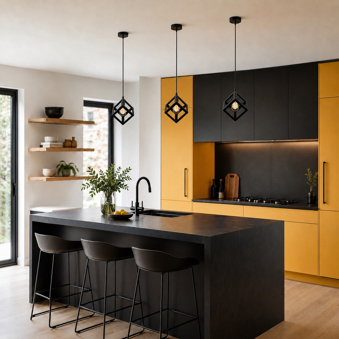 LAMPARA COLGANTE CUBO VINTAGE NEGRO