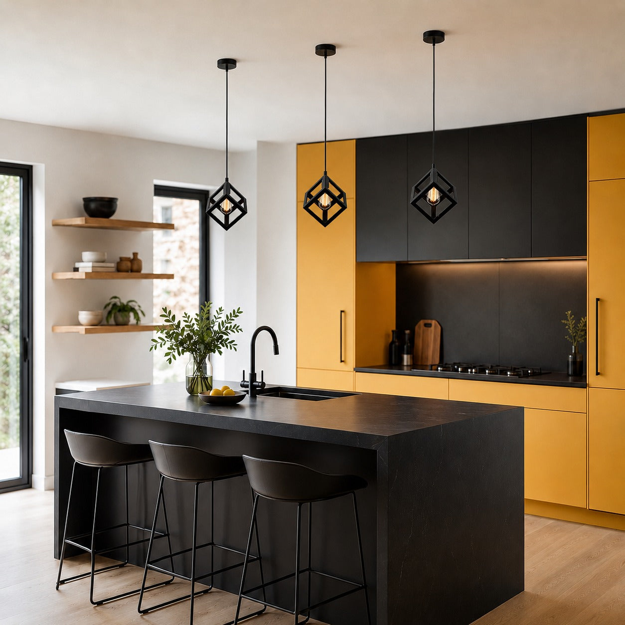 LAMPARA COLGANTE CUBO VINTAGE NEGRO