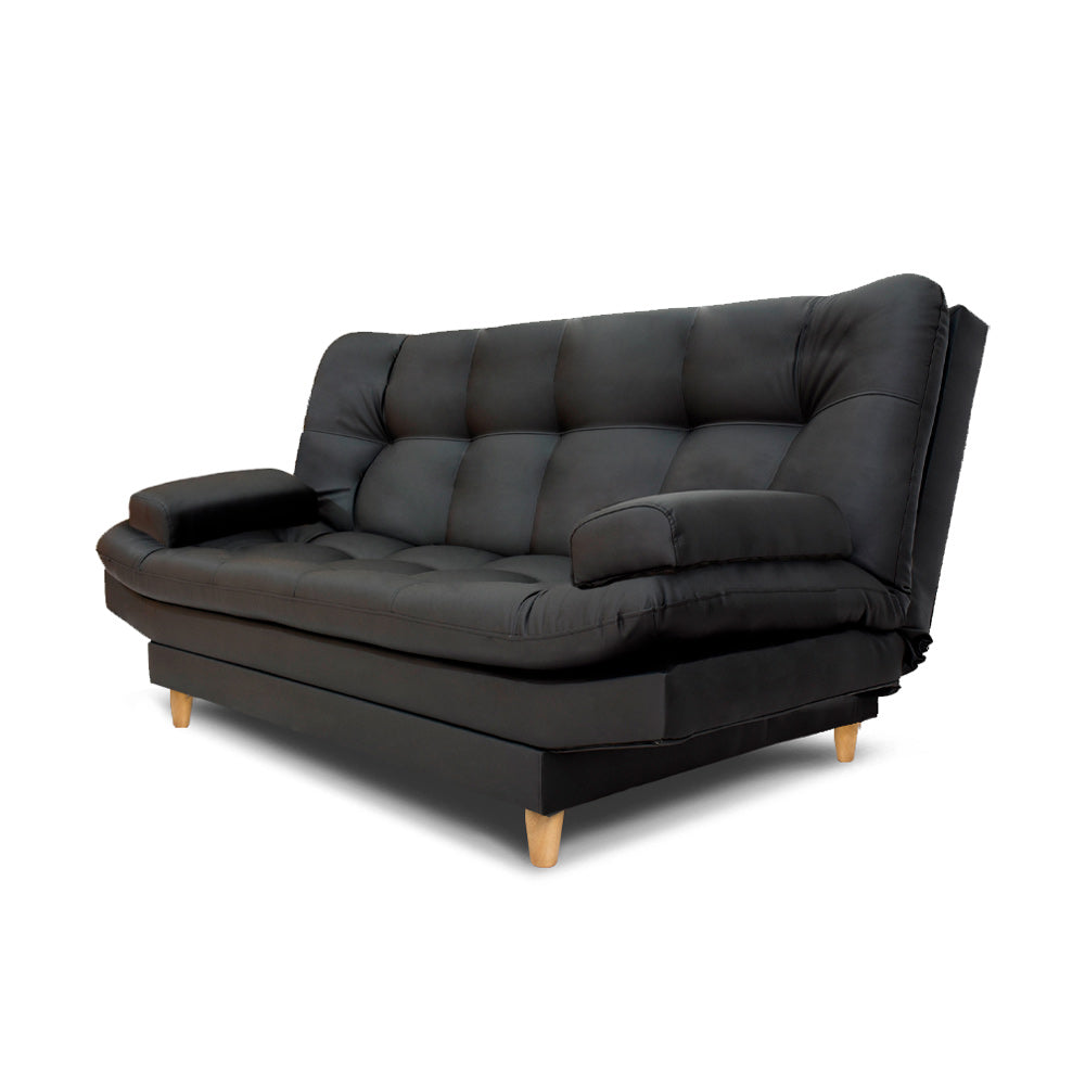 SofáCama Wook 3 Posiciones Sintético Tipo Cuero Negro