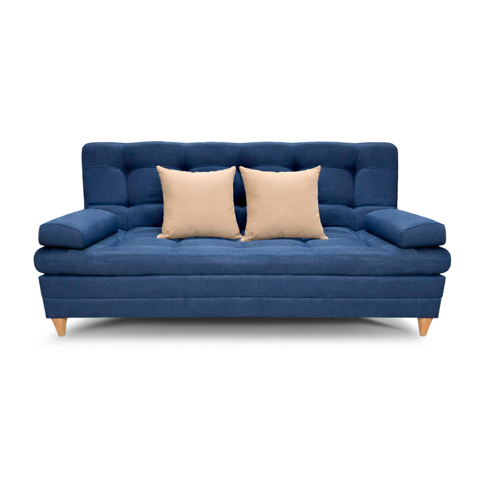 SofáCama Tous 3 Posiciones Tela Lino Azul + Cojines
