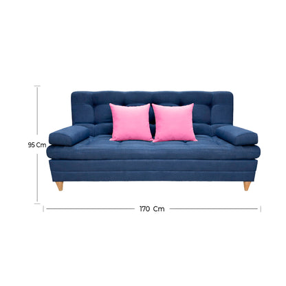 SofáCama Tous 3 Posiciones Tela Lino Azul + Cojines