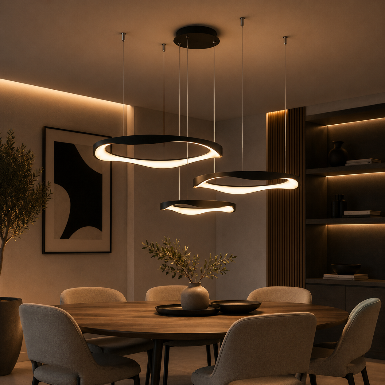 LAMPARA GEOMETRIC 3 AROS NEGRA