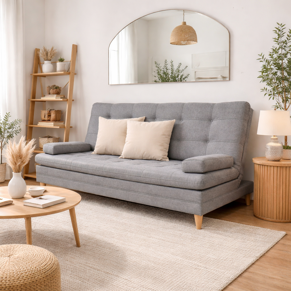 Sofácama Tous 3 Posiciones Tela Lino Gris + Cojines