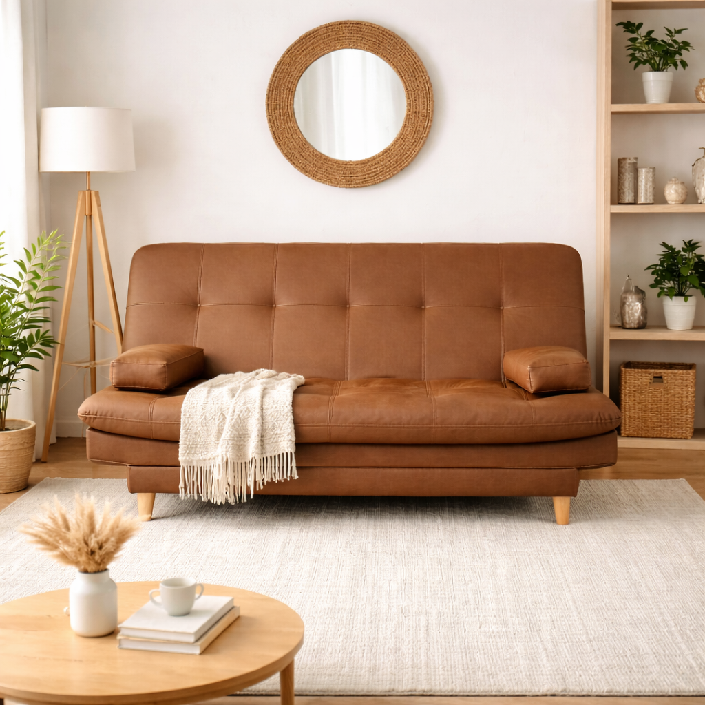 SofáCama Wook 3 Posiciones Sintético Tipo Cuero café