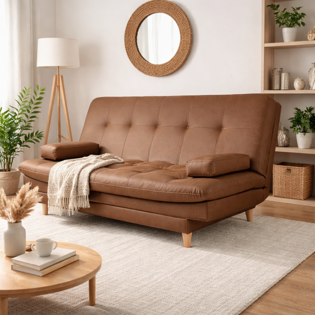 SofáCama Wook 3 Posiciones Sintético Tipo Cuero café