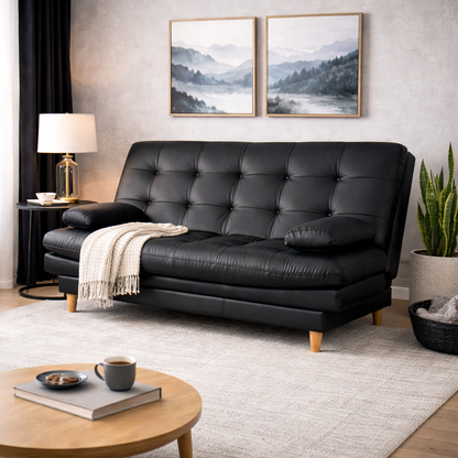 SofáCama Wook 3 Posiciones Sintético Tipo Cuero Negro