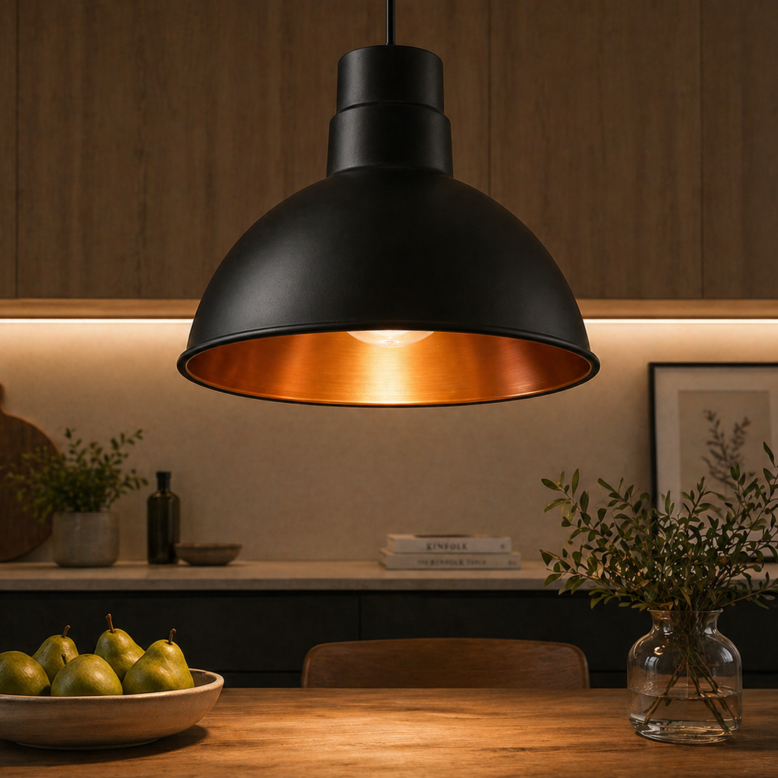 Lámpara campana P14 negro cobre