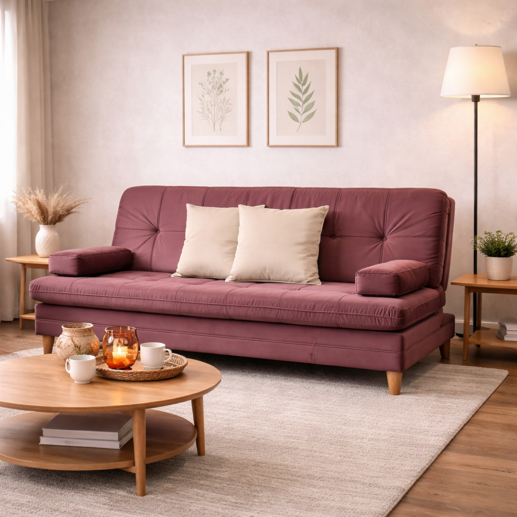 SofáCama Tous 3 Posiciones Tercio pelo Rosa + Cojines