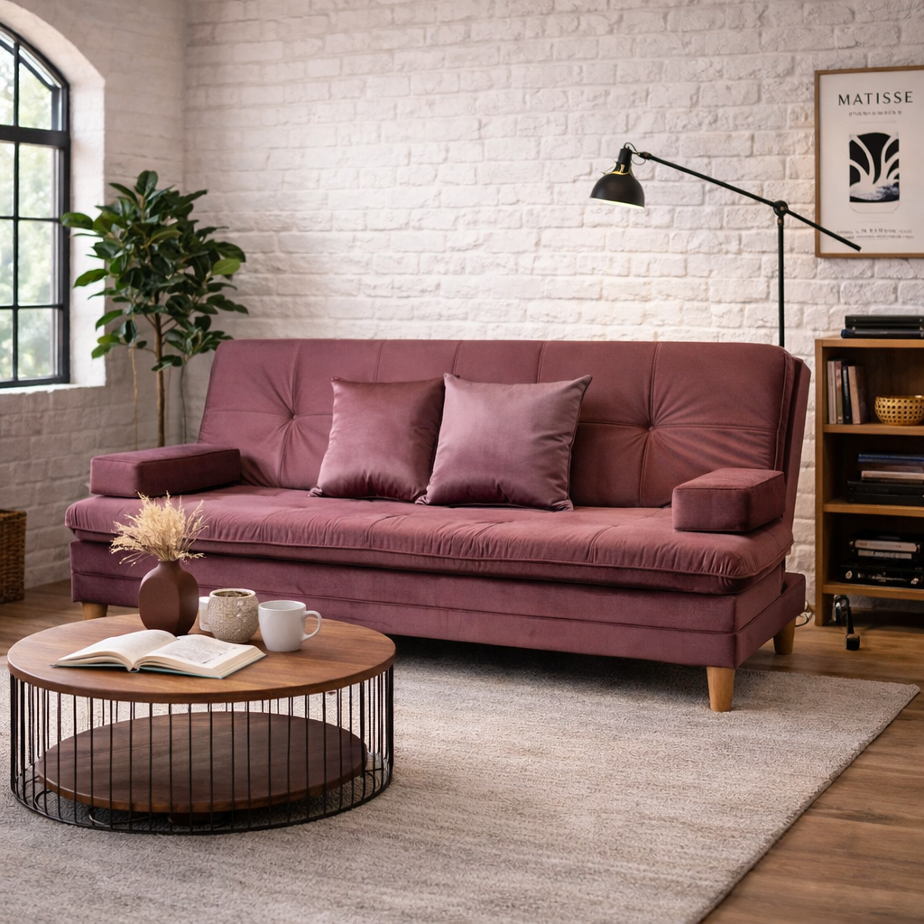 SofáCama Tous 3 Posiciones Tercio pelo Rosa + Cojines