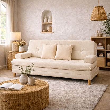 SofáCama Tous 3 Posiciones Tercio pelo Beige + Cojines