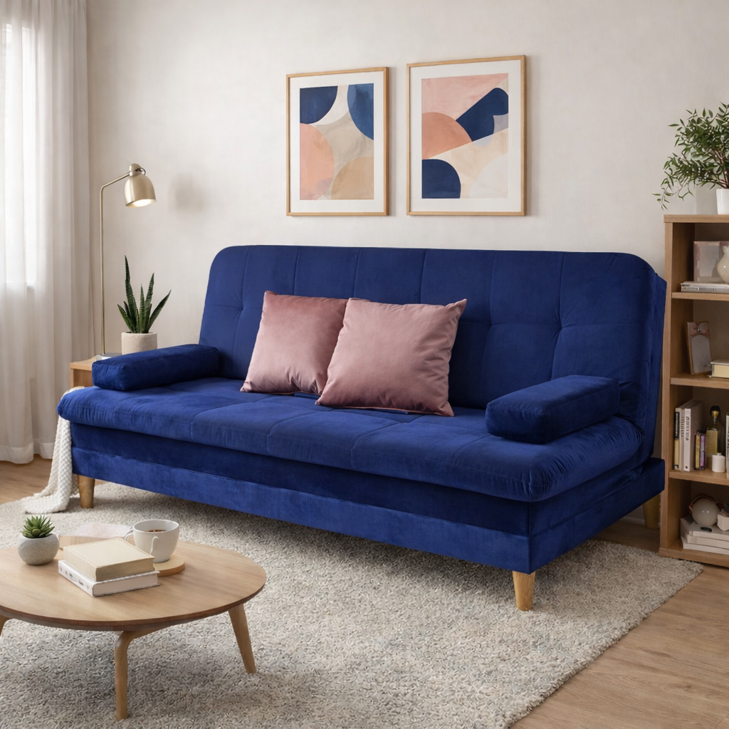 SofáCama Tous 3 Posiciones Tercio pelo Azul + Cojines