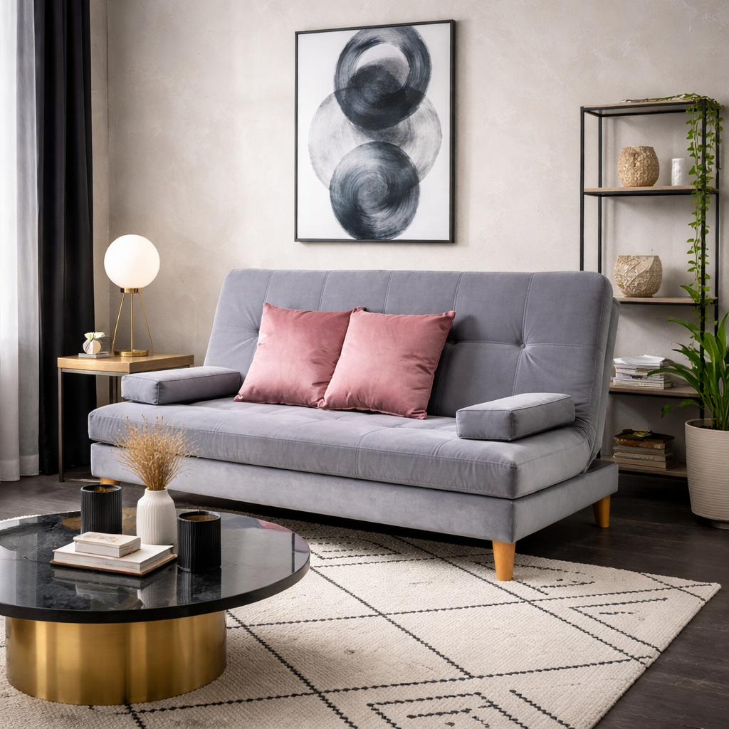 SofáCama Tous 3 Posiciones Tercio pelo Gris + Cojines