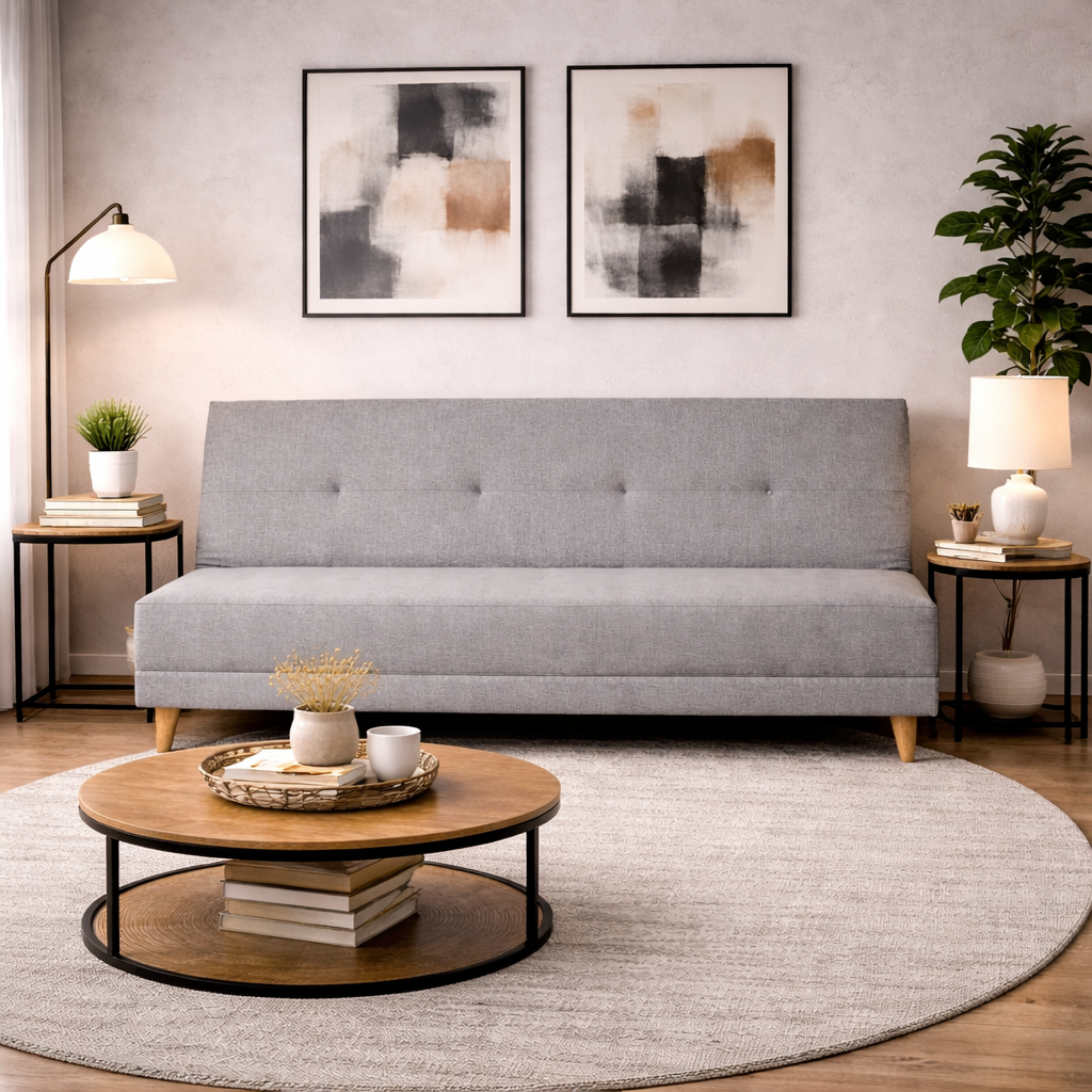 SofáCama Trump 3 Posiciones Tela Lino Gris