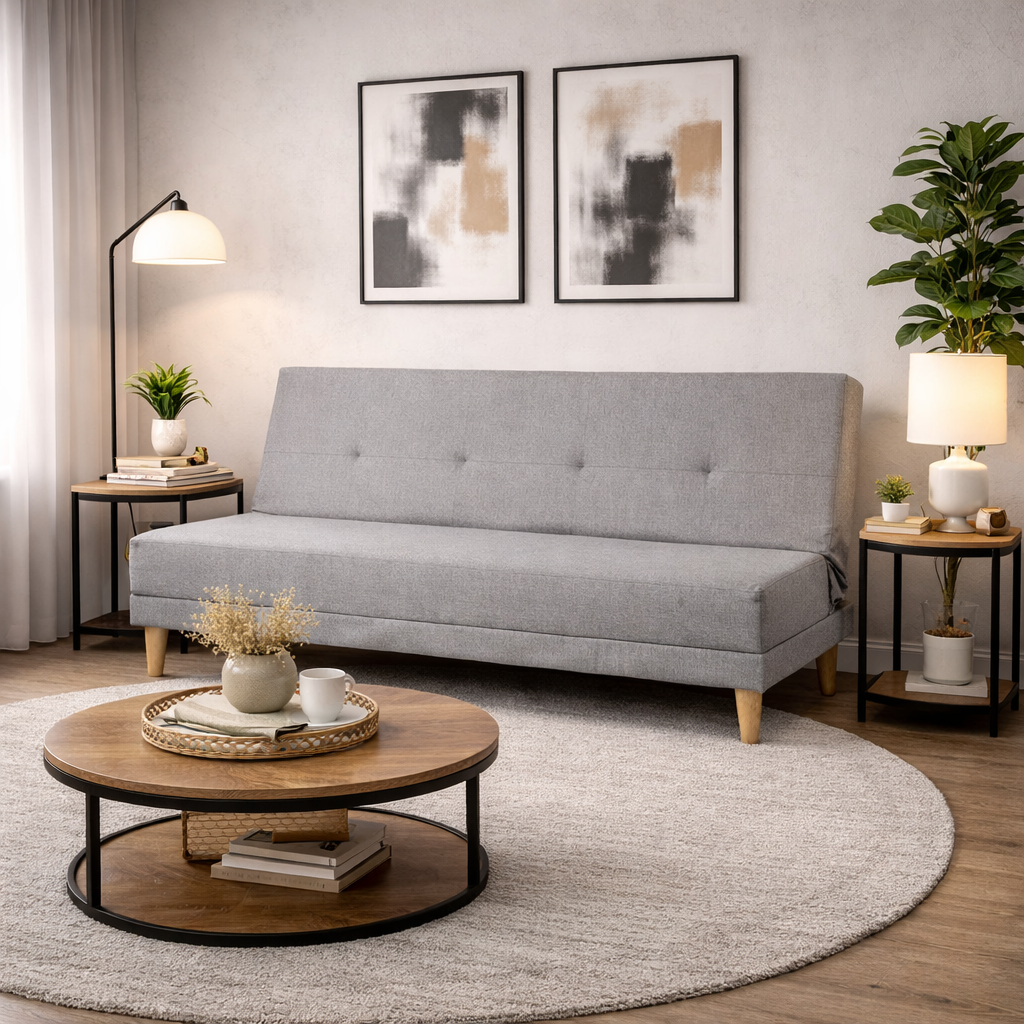 SofáCama Trump 3 Posiciones Tela Lino Gris