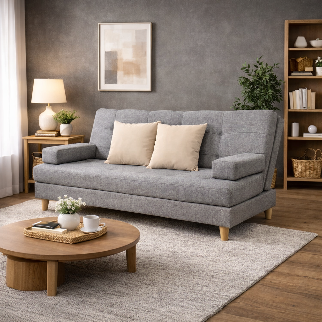 Sofácama Tous 3 Posiciones Tela Lino Gris + Cojines