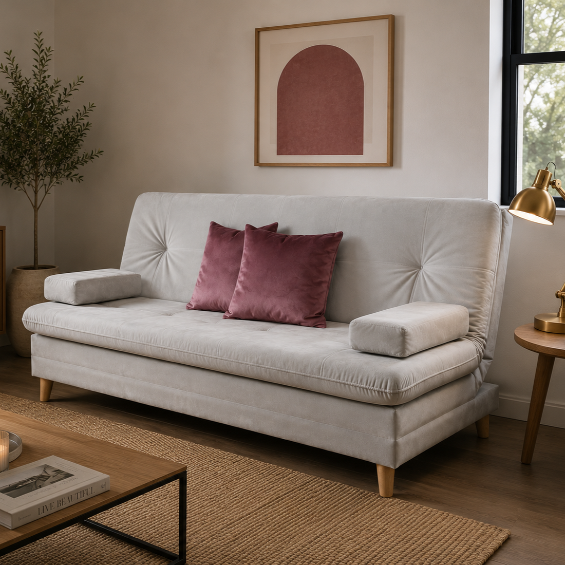 SofáCama Tous 3 Posiciones Tercio pelo Beige + Cojines