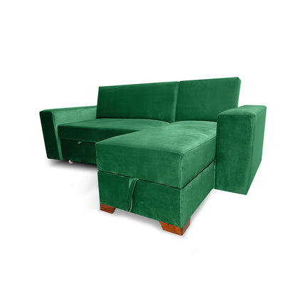 SofáCama Modular L Alma Tela Terciopelo Verde