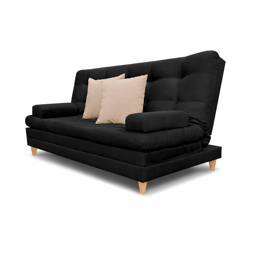 SofáCama Tous 3 Posiciones Tela Lino Negro + Cojines