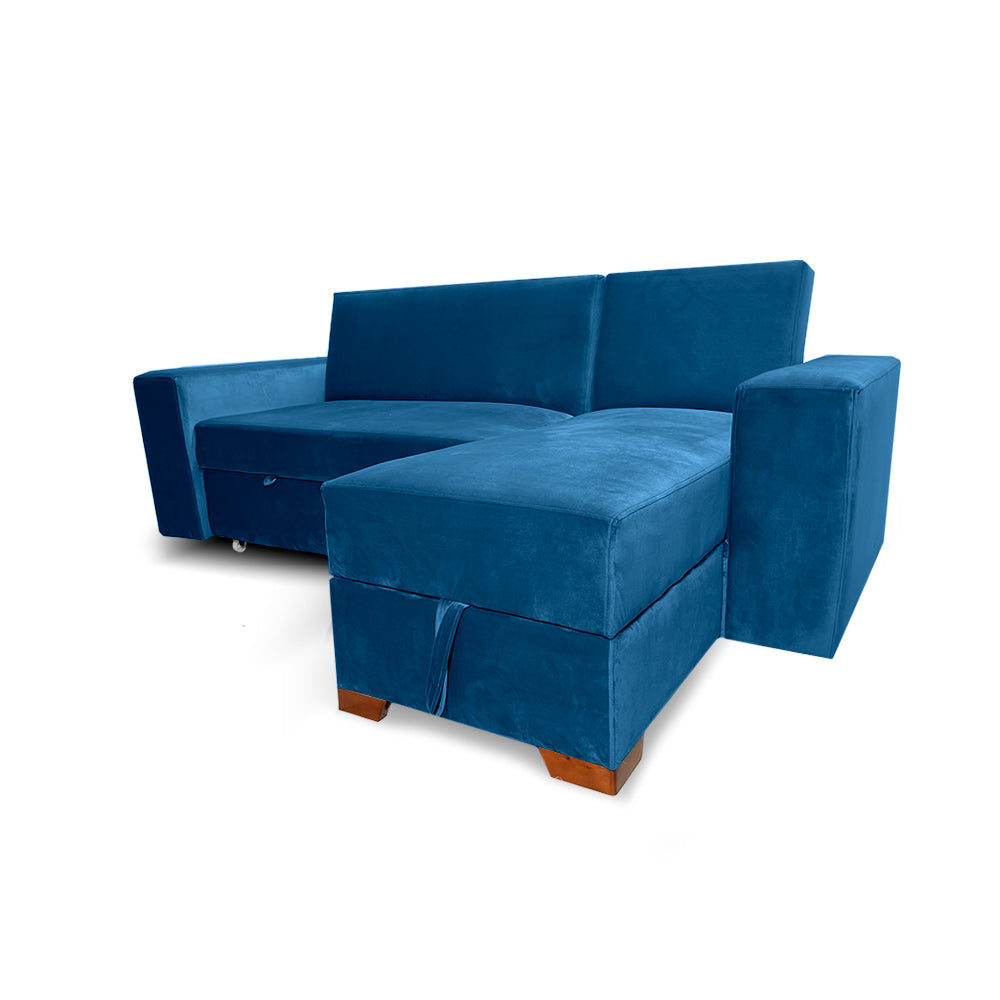 SofáCama Modular L Alma Tela Terciopelo Azul