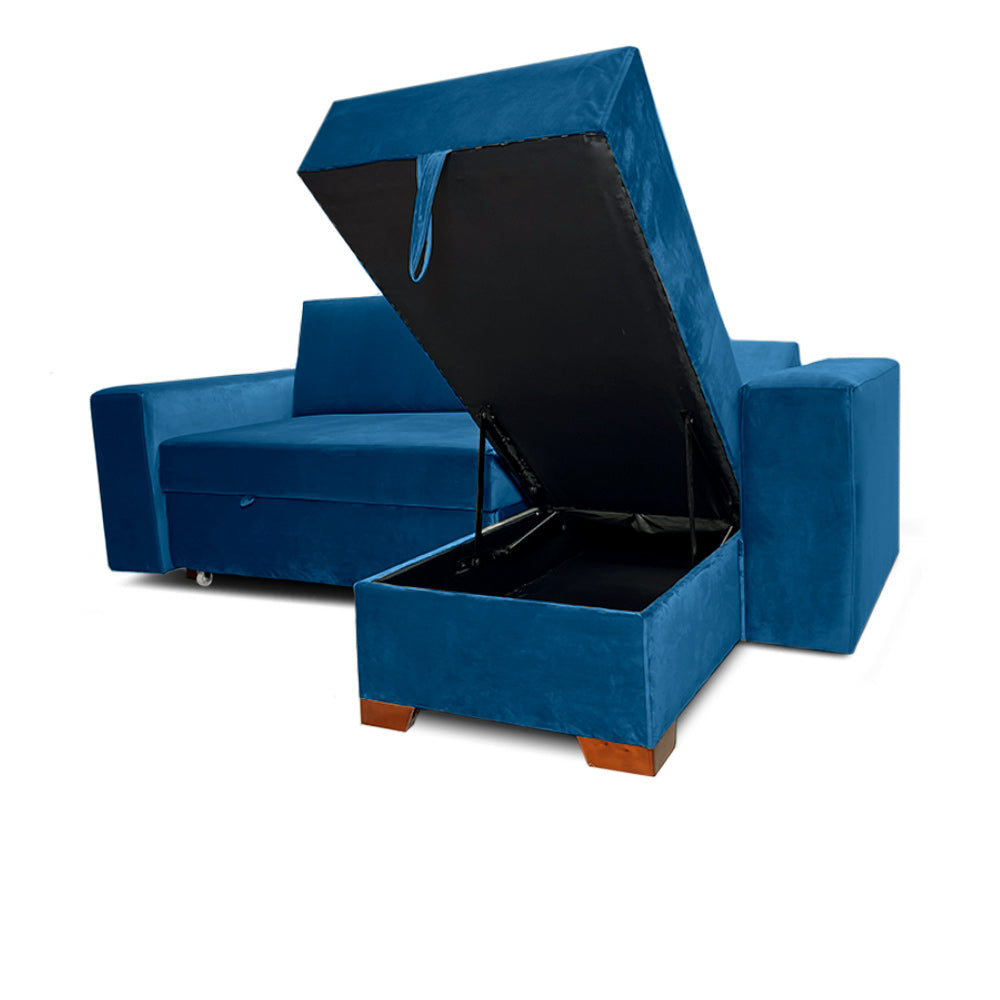 SofáCama Modular L Alma Tela Terciopelo Azul