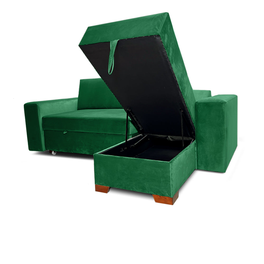 SofáCama Modular L Alma Tela Terciopelo Verde