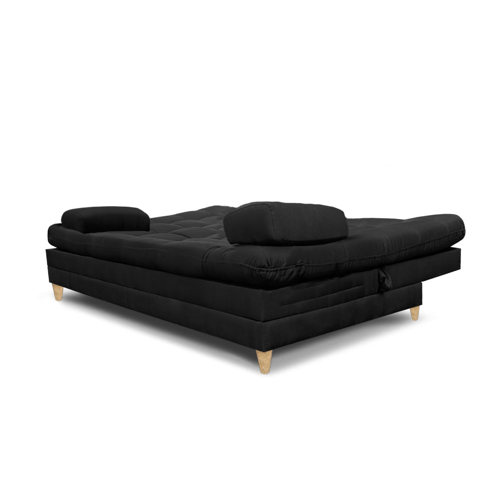 SofáCama Tous 3 Posiciones Tela Lino Negro + Cojines