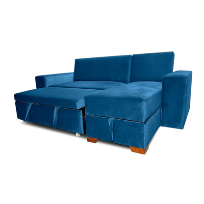 SofáCama Modular L Alma Tela Terciopelo Azul