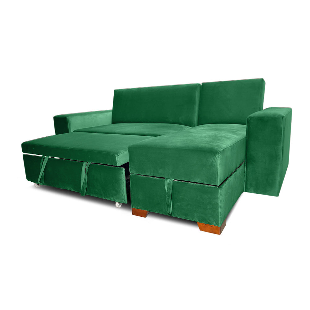 SofáCama Modular L Alma Tela Terciopelo Verde