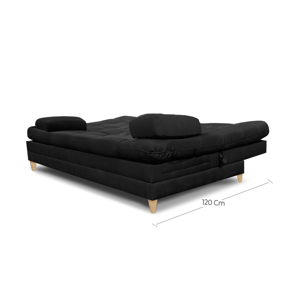 SofáCama Tous 3 Posiciones Tela Lino Negro + Cojines