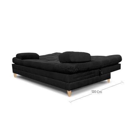 SofáCama Tous 3 Posiciones Tela Lino Negro + Cojines