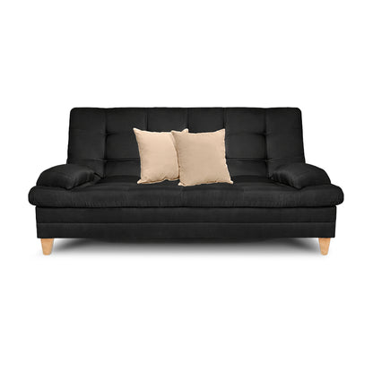 SofáCama Tous 3 Posiciones Tela Lino Negro + Cojines
