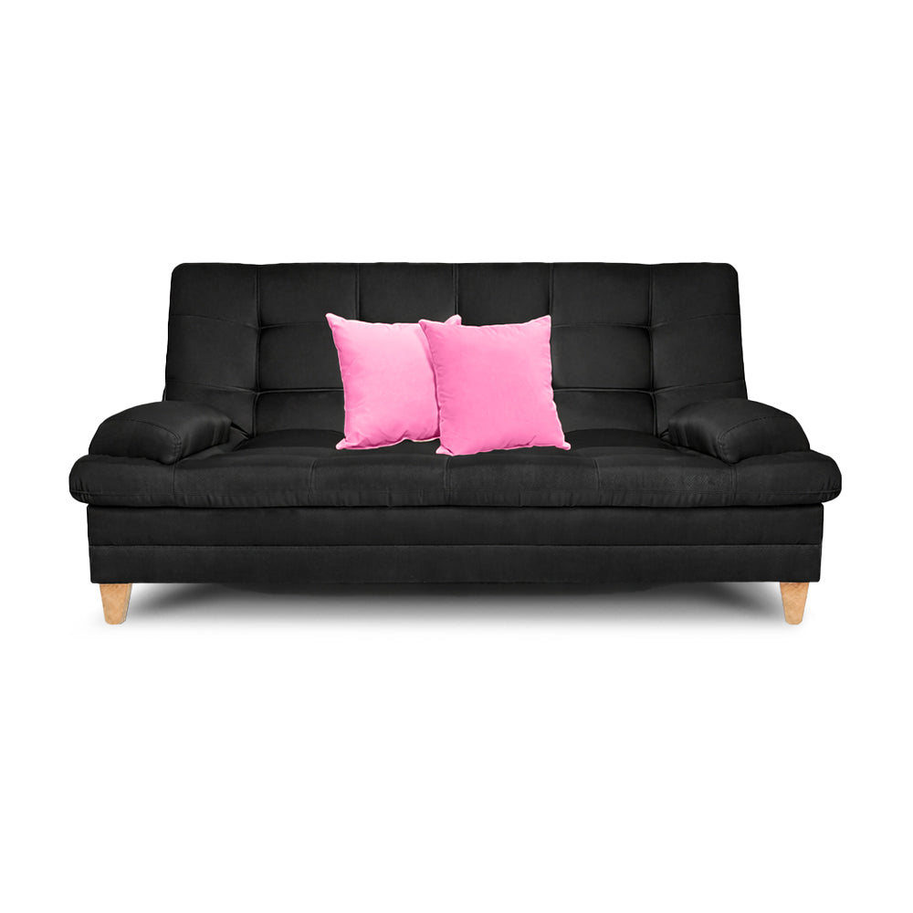 SofáCama Tous 3 Posiciones Tela Lino Negro + Cojines