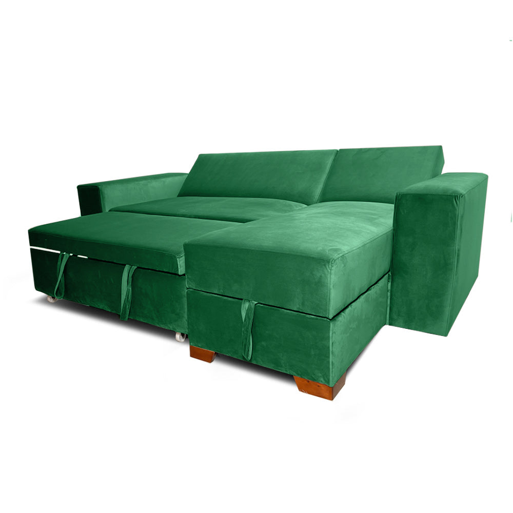 SofáCama Modular L Alma Tela Terciopelo Verde