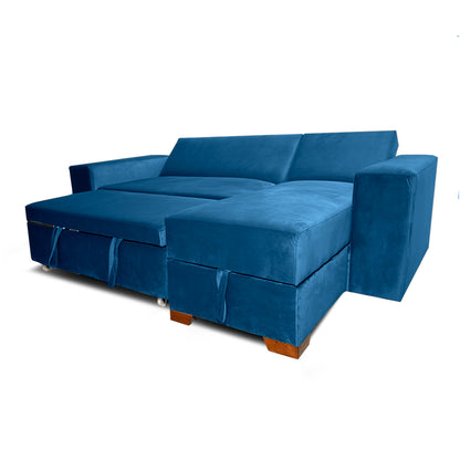 SofáCama Modular L Alma Tela Terciopelo Azul