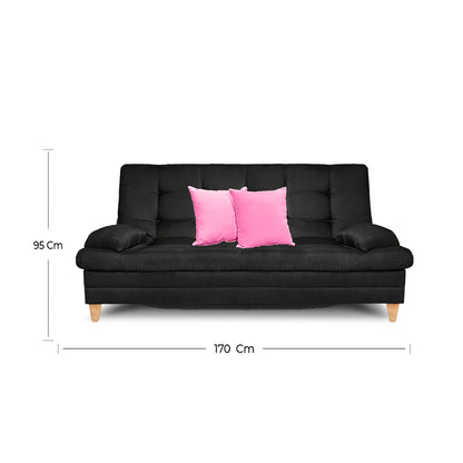 SofáCama Tous 3 Posiciones Tela Lino Negro + Cojines
