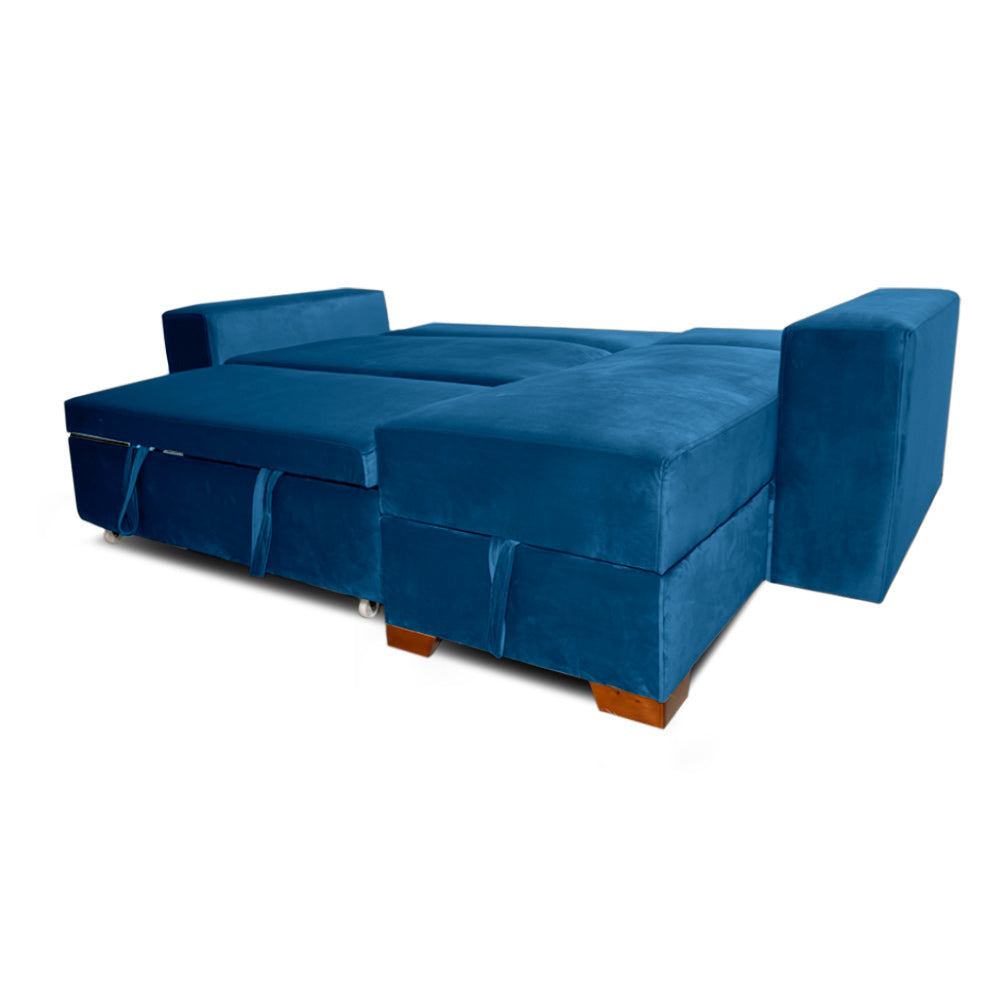 SofáCama Modular L Alma Tela Terciopelo Azul