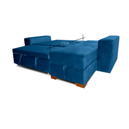 SofáCama Modular L Alma Tela Terciopelo Azul